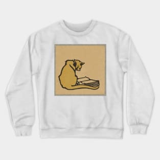 Cat Reading a Book. Vintage print proving the intelligence of cats. Crewneck Sweatshirt